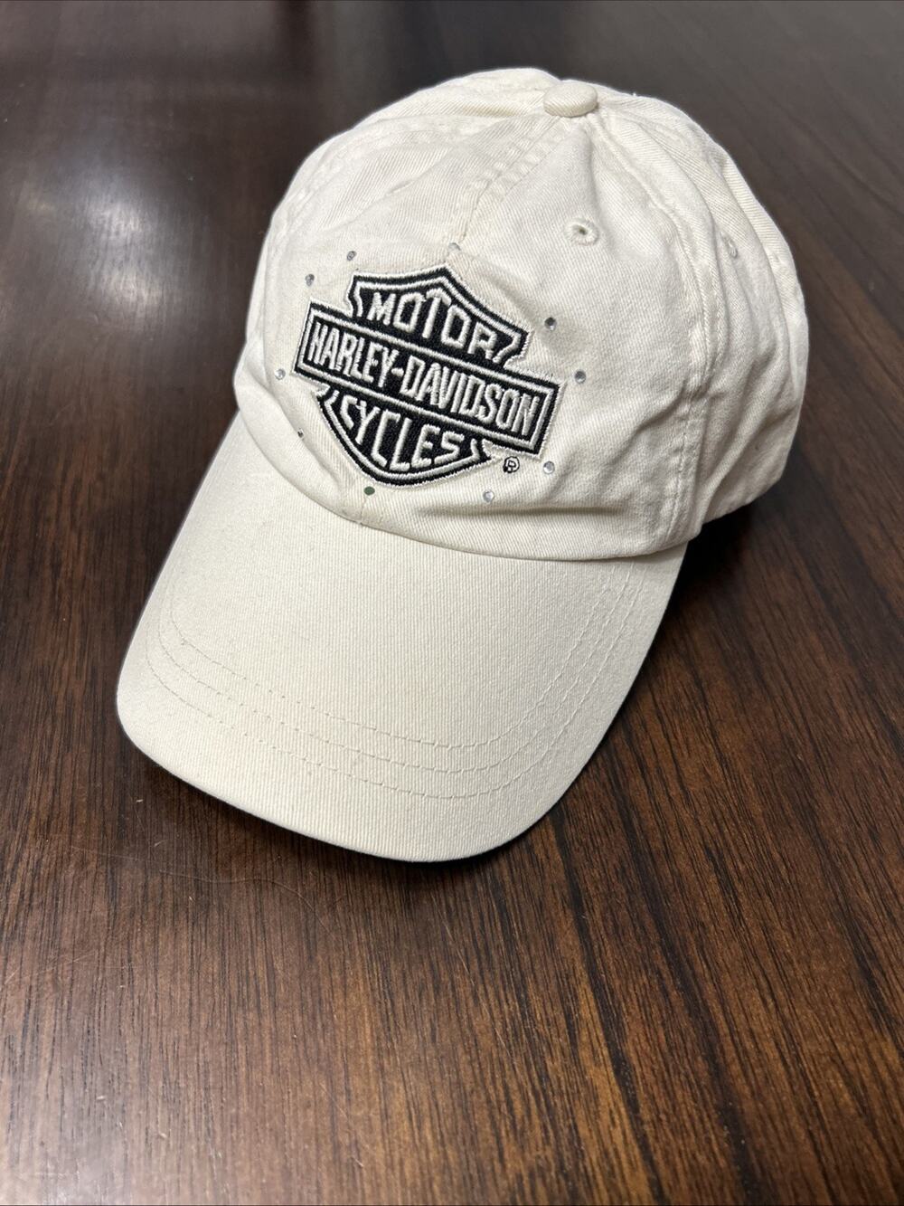 Vtg 2006 Harley Davidson Hat Ivory/Cream Biker Cap Y2K Casual Rhinestone